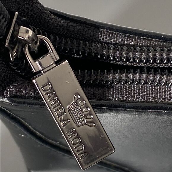 Daniela Moda Black Leather Hand / Shoulder Bag Small Y2K Preppy Classic Minimal - Picture 7 of 15